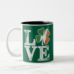 Tasse 2 Couleurs St Patrick Love Chance Irlande Trèfle Vert