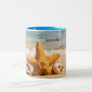 Tasse 2 Couleurs Starfish and Seashells on the Beach Personnalisé