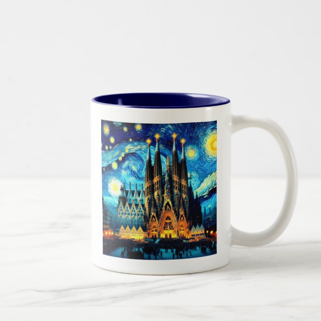 Tasse 2 Couleurs Starry Sagrada Familia Barcelona (Droit)
