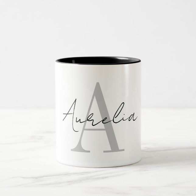 Tasse 2 Couleurs Stylé personnalisé Nom de monogramme Script Callig (Centre)