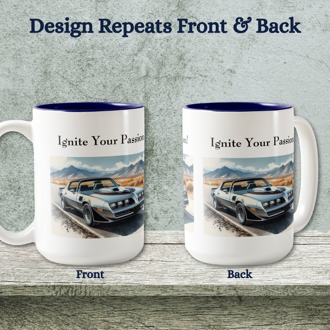 Tasse 2 Couleurs Style Trans Am classique en argent (Personalize to add names/dates. Customize to change text, color, style or remove text.)