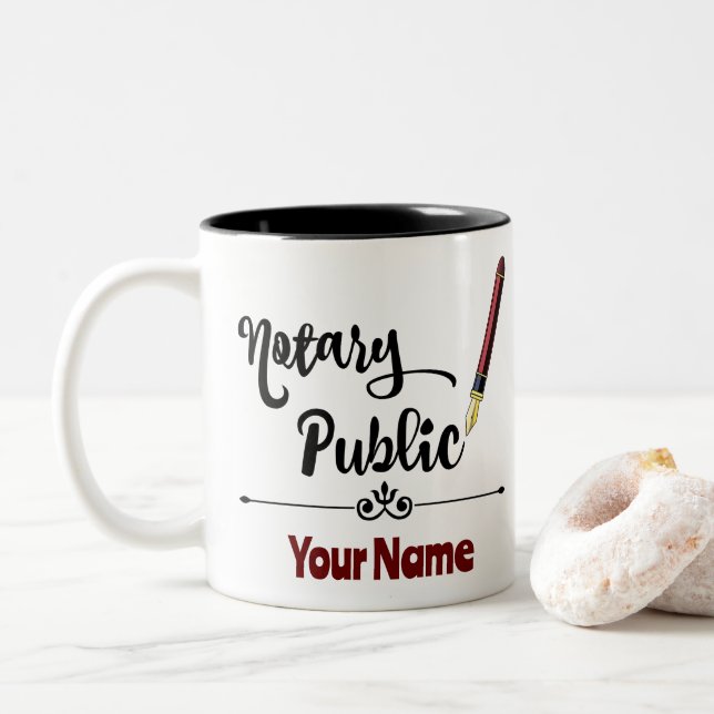Tasse 2 Couleurs Stylo d'encre Notaire Public Bourgogne Nom Customi (Avec donut)