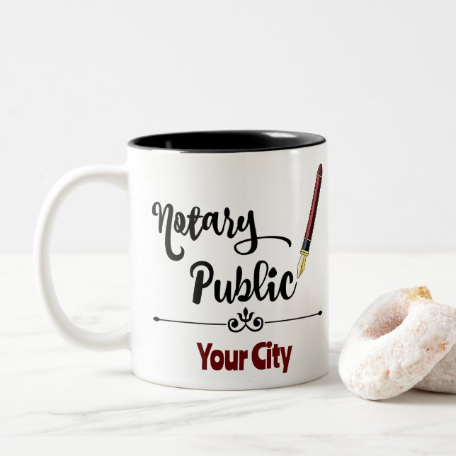 Tasse 2 Couleurs Stylo d'encre Notaire Public Bourgogne Ville Custo (Avec donut)