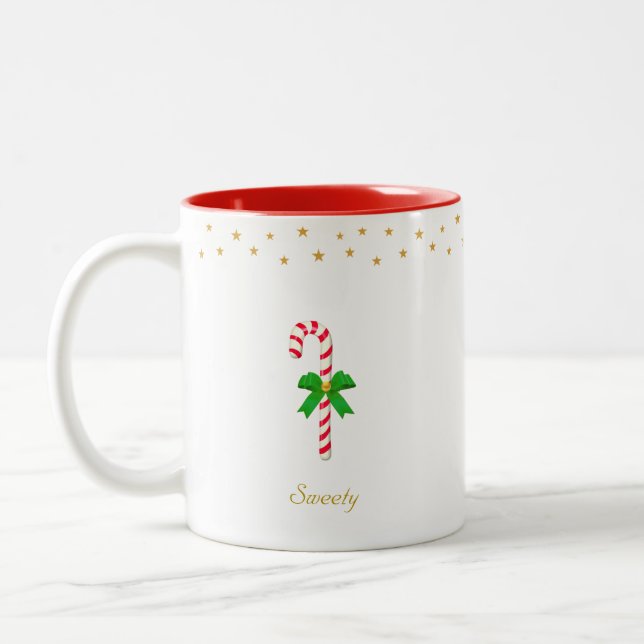 Tasse 2 Couleurs Sucre de canne mignon, étoiles dorées et texte mod (Gauche)