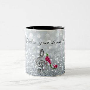 Tasse 2 Couleurs Suivez vos rêves, Pailleté, Talons, Clé de violon