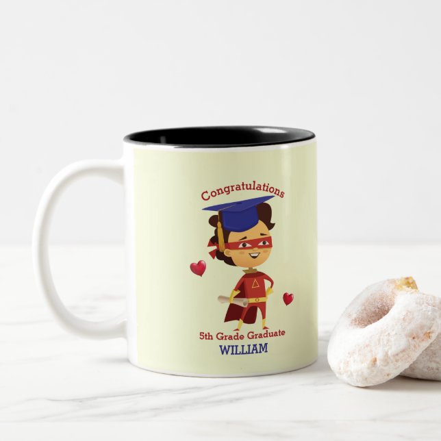 Tasse 2 Couleurs Super Boy Congrats 5e année (Avec donut)