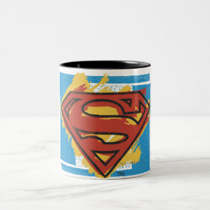 Tasse 2 Couleurs Superman S-Shield   Logo Arrière - plan bleu peint