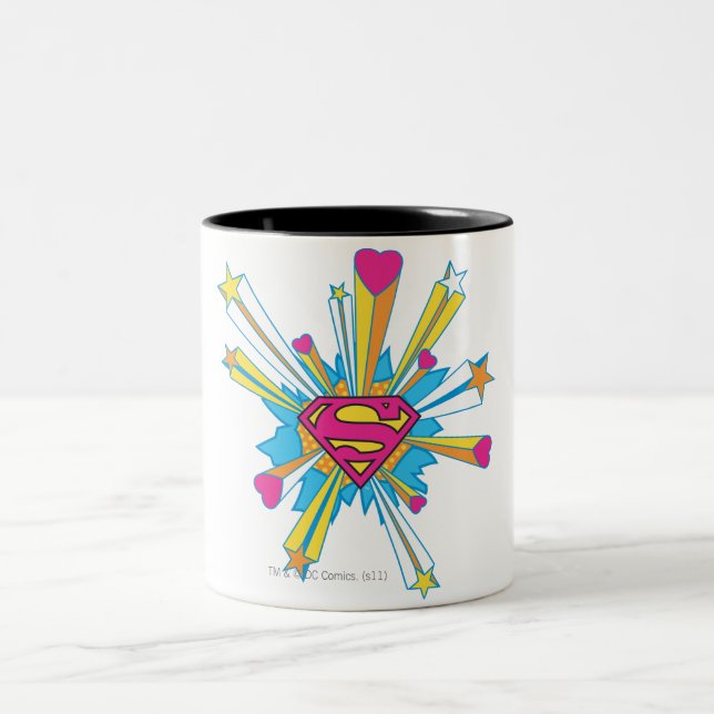Tasse 2 Couleurs Superman Stylisé | Logo rose avec coeur (Centre)