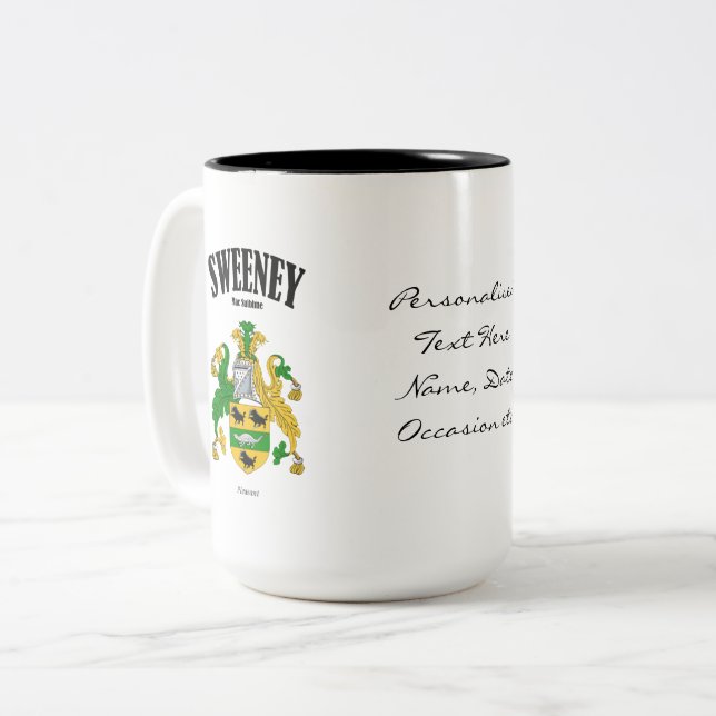 Tasse 2 Couleurs Sweeney Family Crest, Traduction & Signification (Devant gauche)