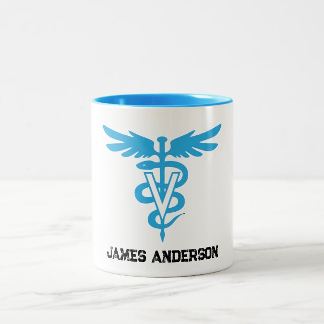 Tasse 2 Couleurs Symbole de médecine vétérinaire personnalisée (Centre)