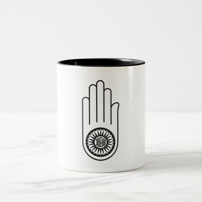 Tasse 2 Couleurs Symbole jaïn d'Ahimsa (Main de non-violence) (Centre)