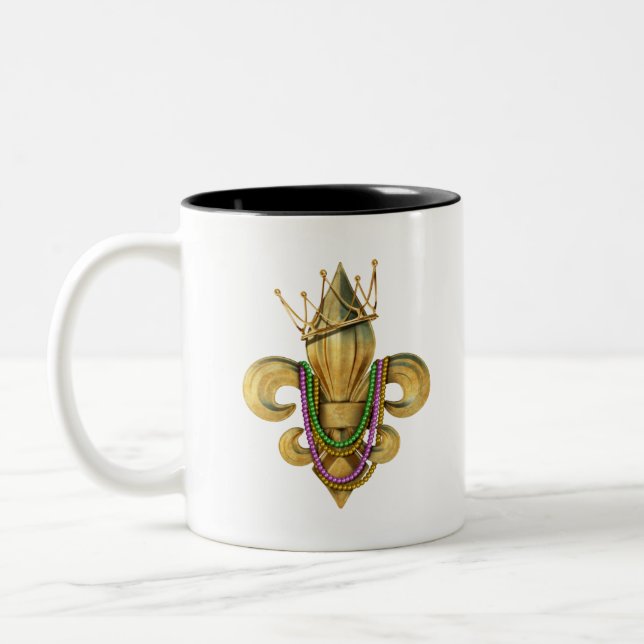 Tasse 2 Couleurs Symbole Mardi Gras Pourcentage Fleur de Lis avec p (Gauche)