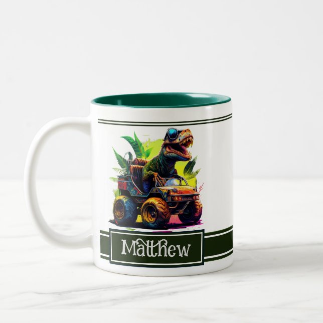 Tasse 2 Couleurs T-Rex Blanc Monster Truck Dinosaure Nom (Gauche)