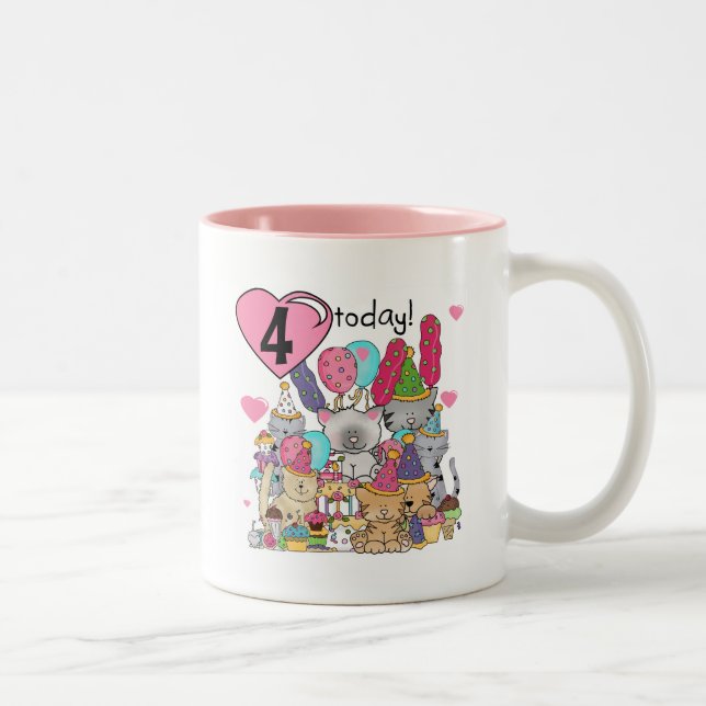 Tasse 2 Couleurs T-shirts et cadeaux fête Kittens 4e anniversaire (Droit)