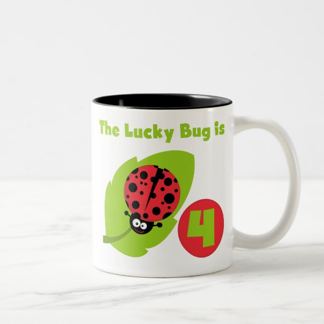 Tasse 2 Couleurs T-shirts et cadeaux Lucky Bug 4th Birthday (Droit)