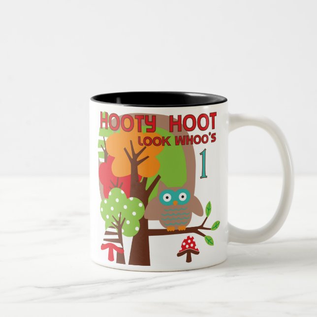 Tasse 2 Couleurs T-shirts et cadeaux Owl First Birthday (Droit)