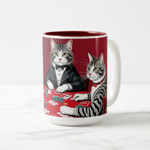 Tasse 2 Couleurs Tabby Cats Jouer Au Poker