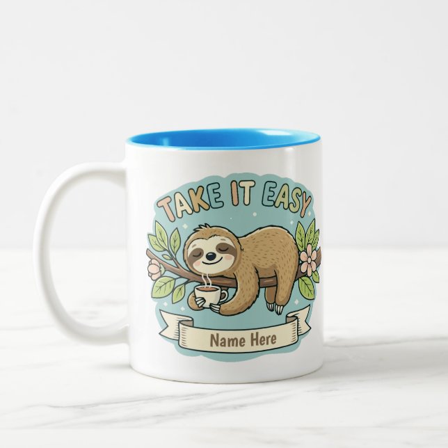Tasse 2 Couleurs Take It Easy Sloth Custom Name  (Gauche)