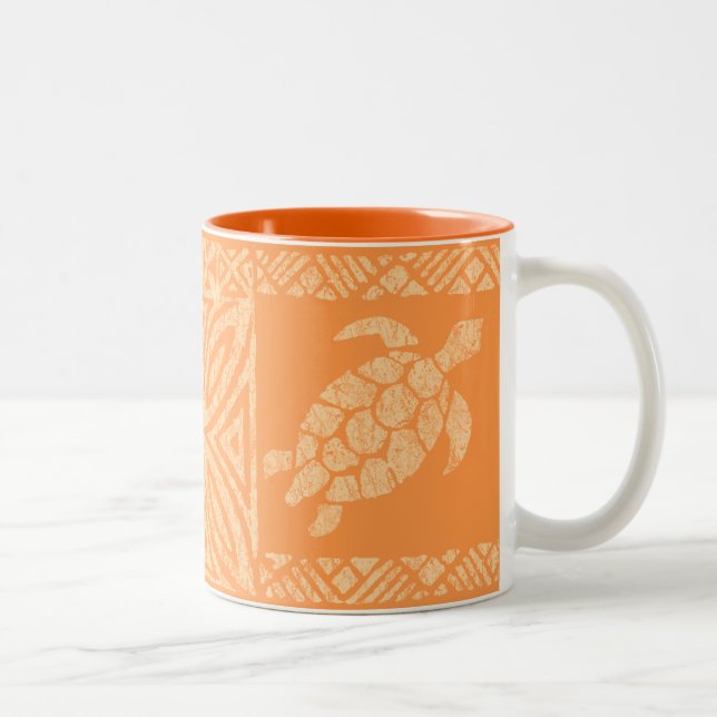 Tasse 2 Couleurs Tapa hawaïen de tortue de mer de Honu - papaye (Droit)