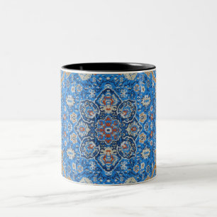 Tasse 2 Couleurs Tapis persan turc bleu oriental antique