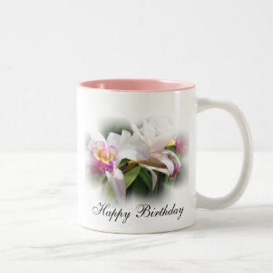 Tasse 2 Couleurs "Tasse de joyeux anniversaire d'orchidée "