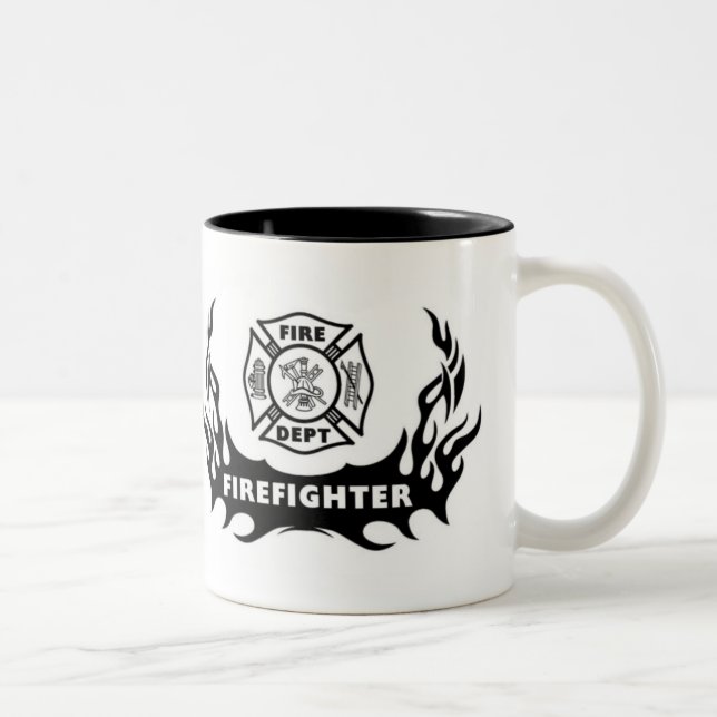 Tasse 2 Couleurs Tatouage de sapeur-pompier (Droit)