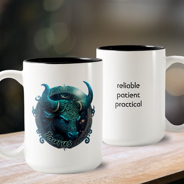 Tasse 2 Couleurs Taurus Turquoise et noir Aquarelle Zodiac (Créateur téléchargé)