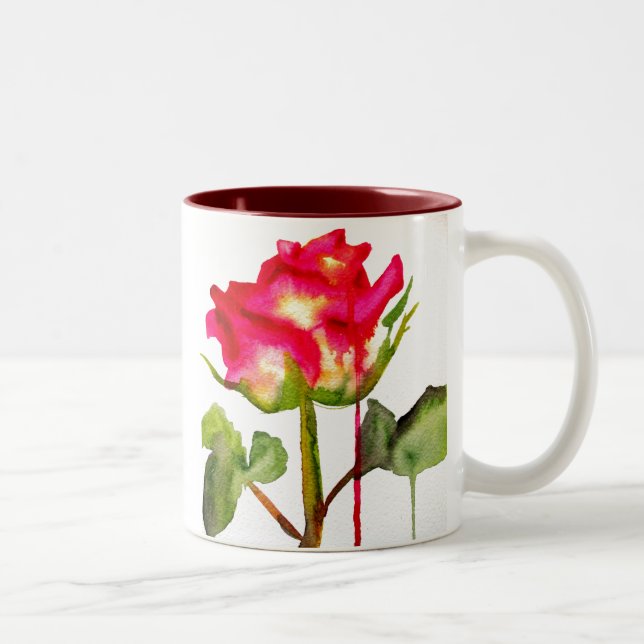 Tasse 2 Couleurs Tea hybride Rose aquarelle moderne fleurie art (Droit)