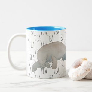 Tasse 2 Couleurs Tea Marine Mammal Aquarelle Mère Bébé Manat