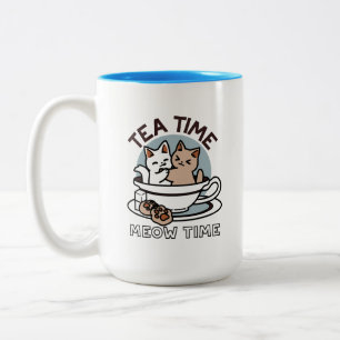 Tasse 2 Couleurs Tea Time Meow Time - Cute Cat and Tea Design