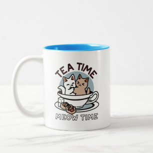 Tasse 2 Couleurs Tea Time Meow Time - Cute Cat and Tea Design