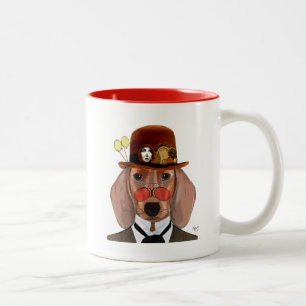 Tasse 2 Couleurs Teckel avec le casquette de lanceur de Steampunk