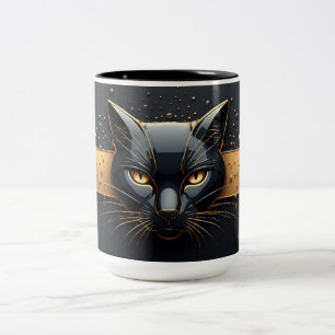 Tasse 2 Couleurs Tête de chat noir avec design à gouttes d'or 🐈