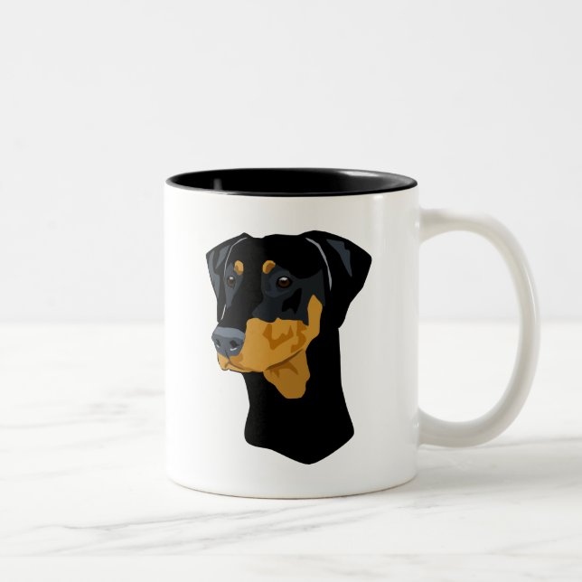 Tasse 2 Couleurs Tête de dobermann, noir, Uncropped (Droit)