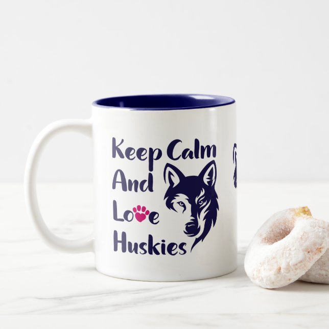 Tasse 2 Couleurs Tête Sibérienne Husky Vintage (Avec donut)