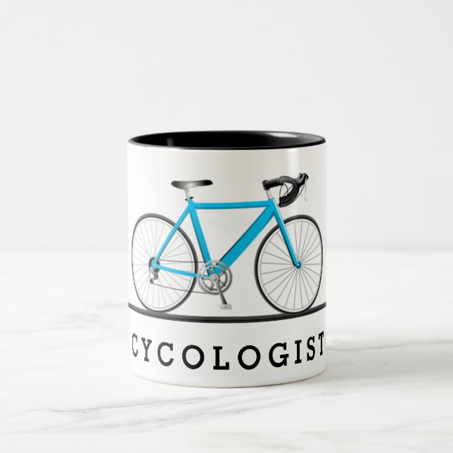 Tasse 2 Couleurs Texte cyclologue avec vélo aqua (Centre)