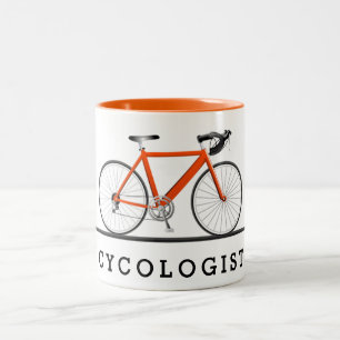 Tasse 2 Couleurs Texte cyclologue avec vélo orange