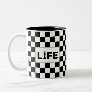Tasse 2 Couleurs Texte de vie sur échecs noir et blanc