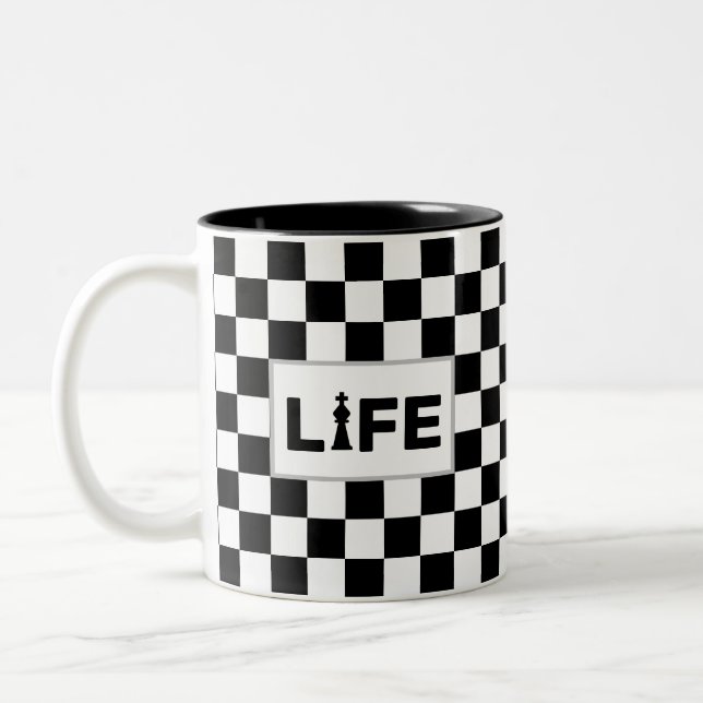 Tasse 2 Couleurs Texte de vie sur les échecs noirs et blancs (Gauche)