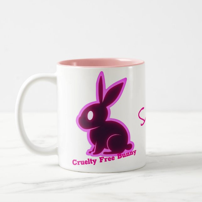 Tasse 2 Couleurs Texte modifiable Neon Pink Cruelty Free Bunny (Gauche)