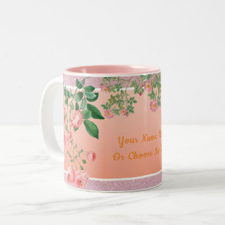 Tasse 2 Couleurs Texte personnalisé/ Parties scintillant rose Fleur