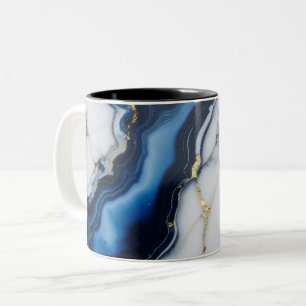 Tasse 2 Couleurs texture de marbre blanc bleu motif or luxe