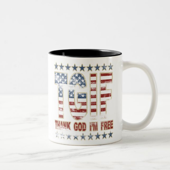 Tasse 2 Couleurs TGIF remercient Dieu que je suis libre (Droit)