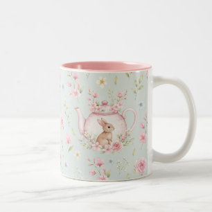 Tasse 2 Couleurs Théière Lapin Fantaisie Floral Printemps