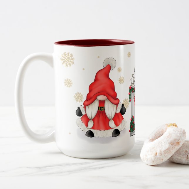 Tasse 2 Couleurs Thème Noël Gnome Noël (Avec donut)