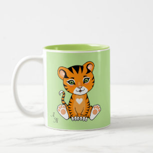 Tasse 2 Couleurs Tigre bébé mignon animal dessin animé & monogramme