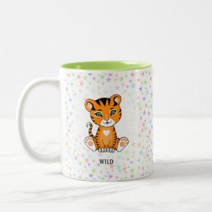 Tasse 2 Couleurs Tigre sauvage heureux et étoiles multicolores