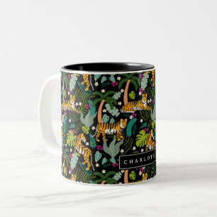 Tasse 2 Couleurs Tigre tropical Forêt botanique Noire Jungle Safari
