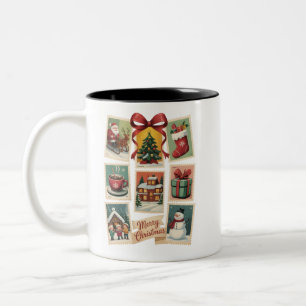 Tasse 2 Couleurs Timbre de Noël Timbre-poste de vacances Rétro Père