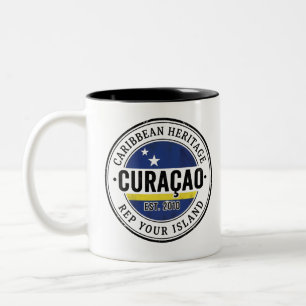 Tasse 2 Couleurs Timbre de Passeport de Curaçao Patrimoine des Ca